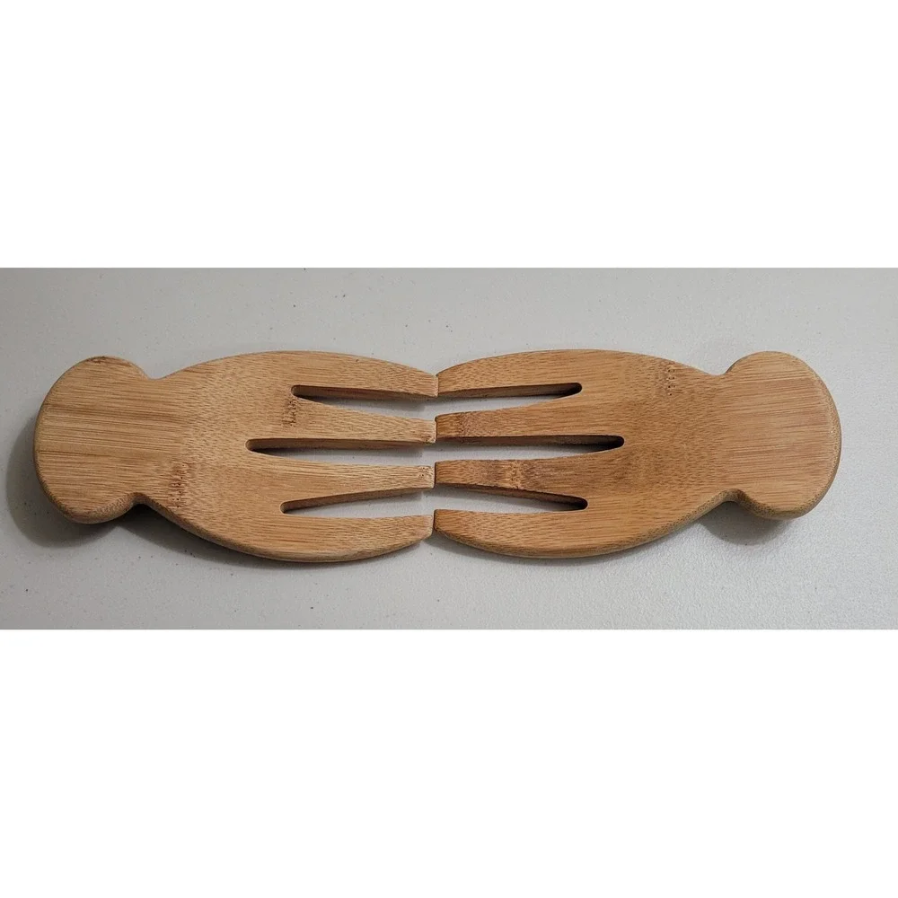 Totally Bamboo Salad Hands Servers Natural Wood Eco-Friendly 2pc Set 7in